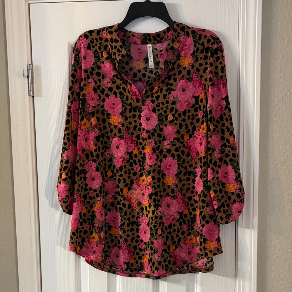 Scarlett Vibrant Pink Floral and Black leopard Blouse